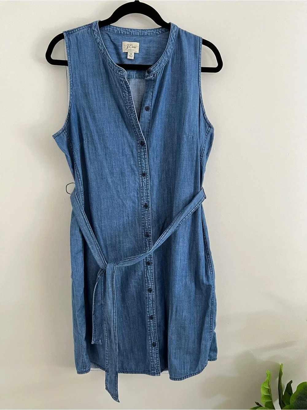 J.Crew Blue Denim Sleeveless Shirt Dress with Tie Waist | Size M